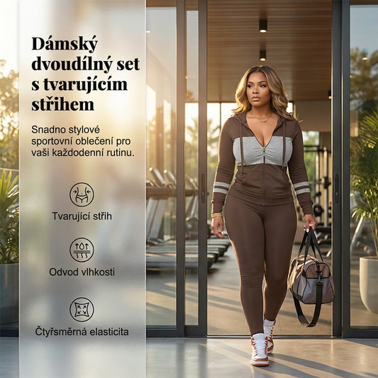 🏃‍♀️☁️ Dámská 2dílná sportovní souprava – mikina se zipem + legíny, barevné bloky, 6 barev, S–2XL😍