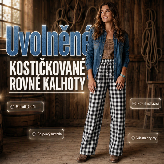 😍✨ Dámské volné kostkované kalhoty s rovnými nohavicemi – měkké, s kapsami, 6 barev, S–2XL