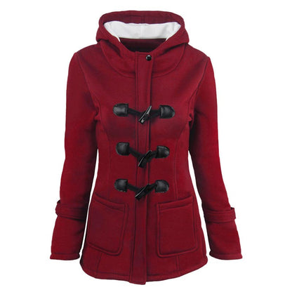 🔥🧥 Dámská zesilená středně dlouhá bunda s kapucí – zip a knoflíky, boční kapsy, 6 barev, S–4XL