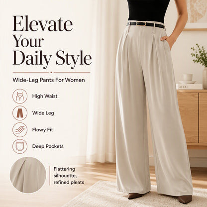 💼✨ Dámské kalhoty s vysokým pasem a širokými nohavicemi – 11 barev, S–2XL