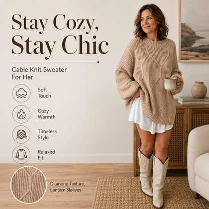 🧶✨ Dámský volný pulovr s pleteným vzórem cop – 12 barev, S–XL