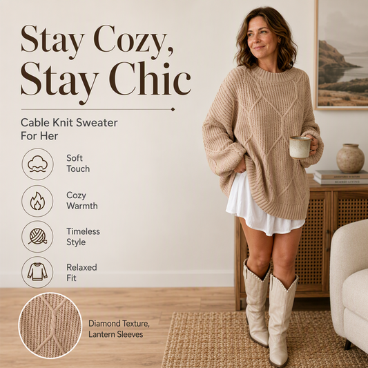 Women's Loose Cable Knit Pullover Sweater
