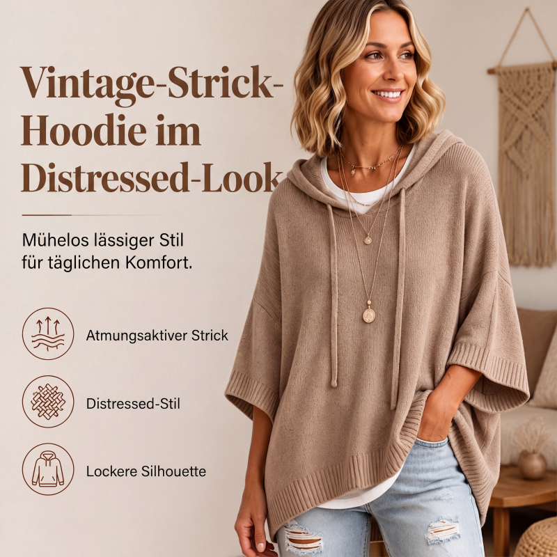 Damen-Strickpullover mit Kapuze und weitem Schnitt