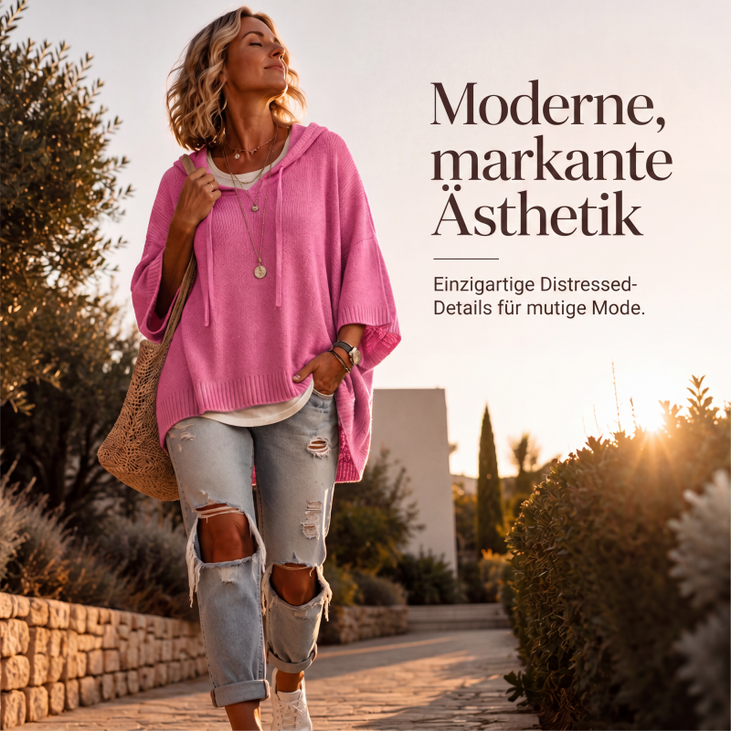 Damen-Strickpullover mit Kapuze und weitem Schnitt
