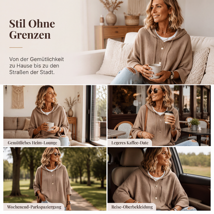 Damen-Strickpullover mit Kapuze und weitem Schnitt