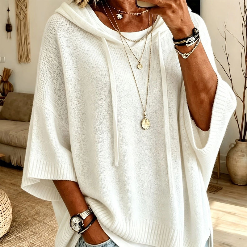 Damen-Strickpullover mit Kapuze und weitem Schnitt