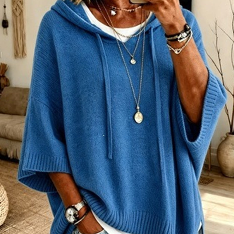 Damen-Strickpullover mit Kapuze und weitem Schnitt