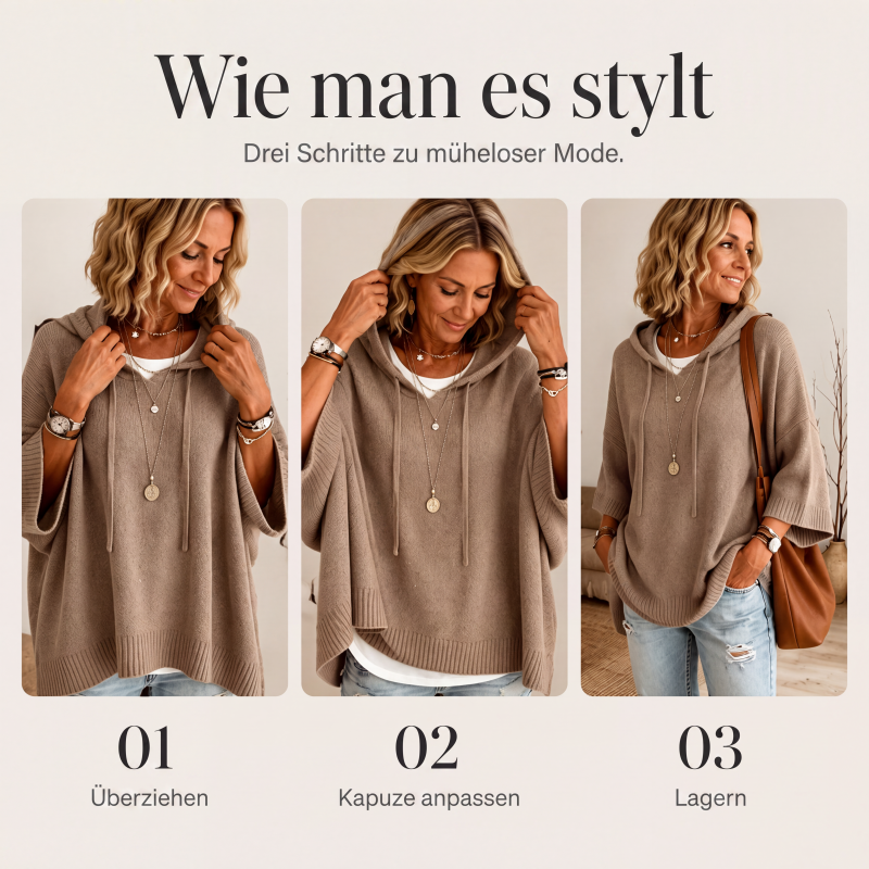 Damen-Strickpullover mit Kapuze und weitem Schnitt