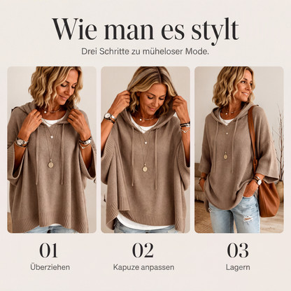Damen-Strickpullover mit Kapuze und weitem Schnitt