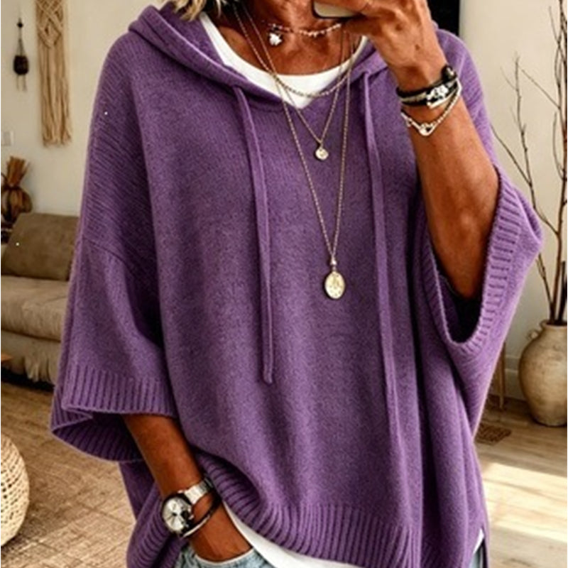 Damen-Strickpullover mit Kapuze und weitem Schnitt