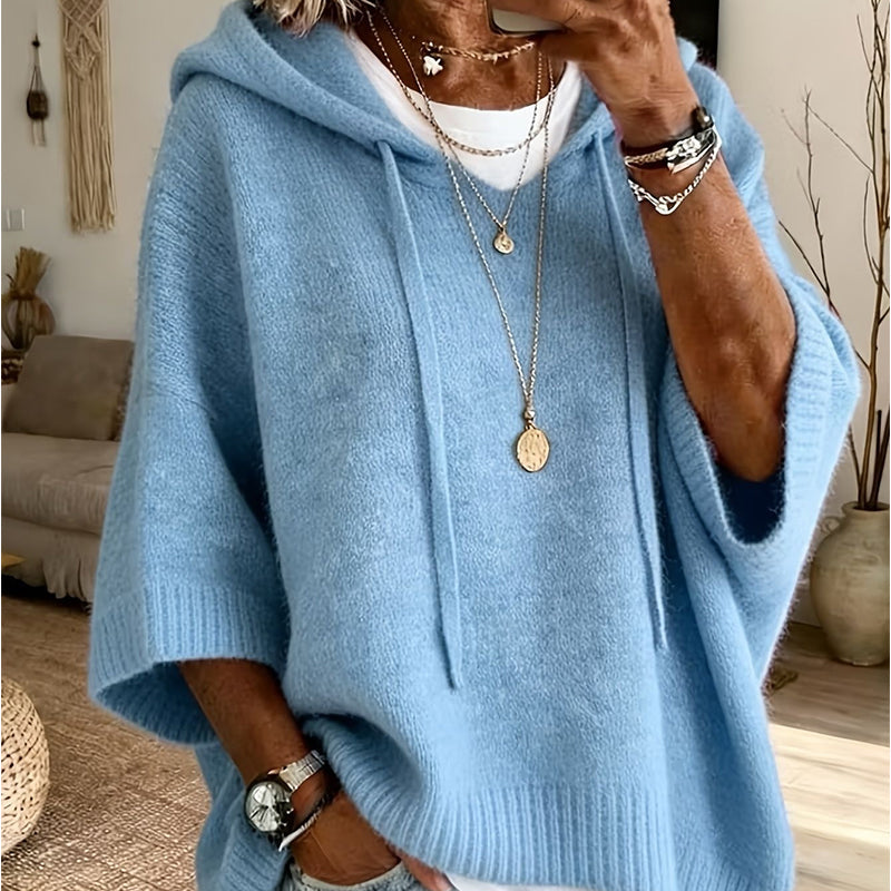 Damen-Strickpullover mit Kapuze und weitem Schnitt