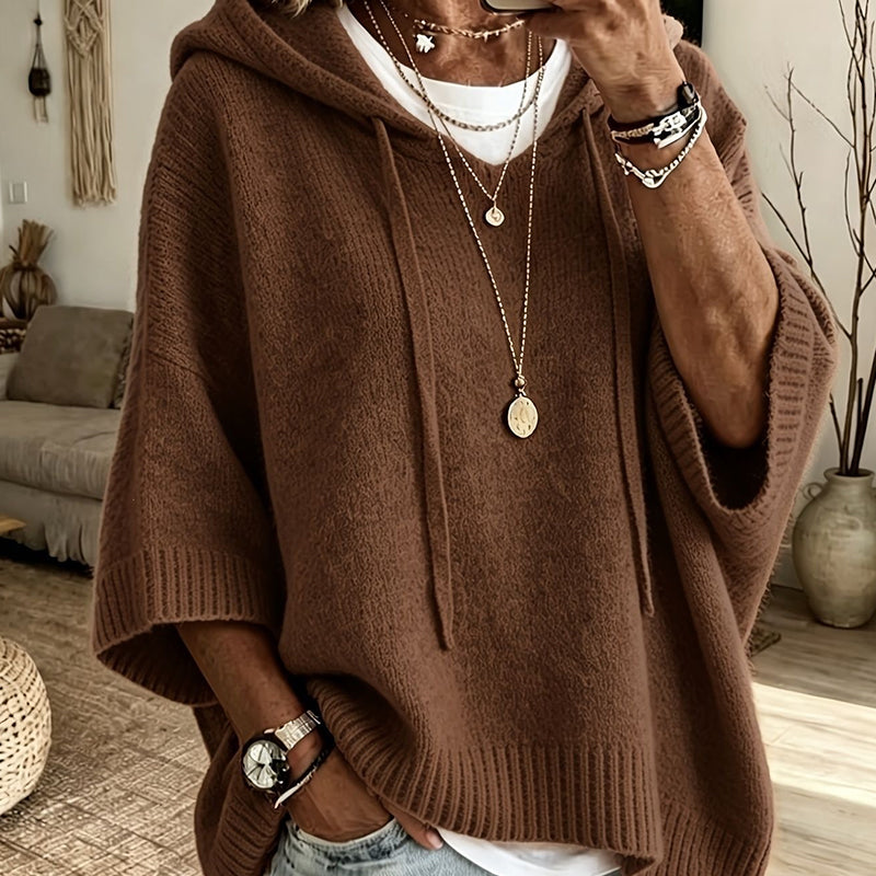 Damen-Strickpullover mit Kapuze und weitem Schnitt