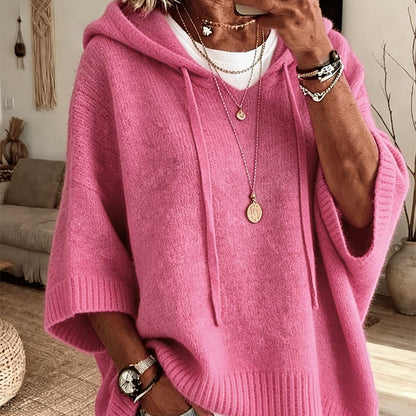 Damen-Strickpullover mit Kapuze und weitem Schnitt