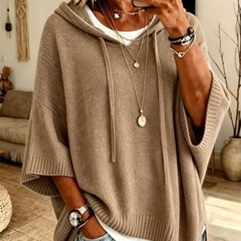 Damen-Strickpullover mit Kapuze und weitem Schnitt