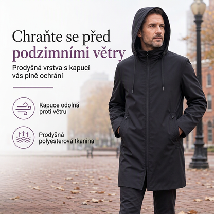💨🧵 Pánská štíhlá větrovka s kapucí – prodyšná, vodněodolná, 3 barvy, M–4XL
