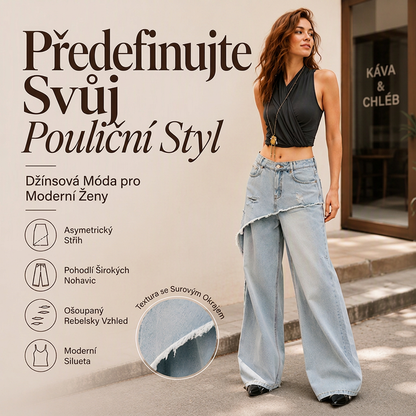👖Dámské asymetrické vrstvené džíny s širokými nohavicemi😍