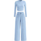 🏃☁️ Dámská řebrová souprava crop top + kalhoty s širokými nohavicemi – 9 barev, S–2XL