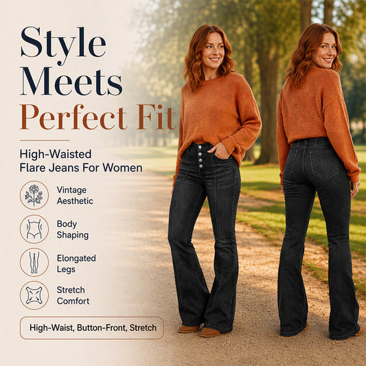 👖 Dámské vysokým pasem strečové zvonové džíny s knoflíky – retro, 3 barvy, S–L❤️💯