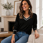 👚 Dámský elegantní pletený svetr s V-výstřihem a kontrastním lemem – 5 barev, S–2XL☁️⭐