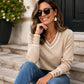 👚 Dámský elegantní pletený svetr s V-výstřihem a kontrastním lemem – 5 barev, S–2XL☁️⭐