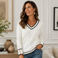 👚 Dámský elegantní pletený svetr s V-výstřihem a kontrastním lemem – 5 barev, S–2XL☁️⭐