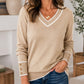 👚 Dámský elegantní pletený svetr s V-výstřihem a kontrastním lemem – 5 barev, S–2XL☁️⭐