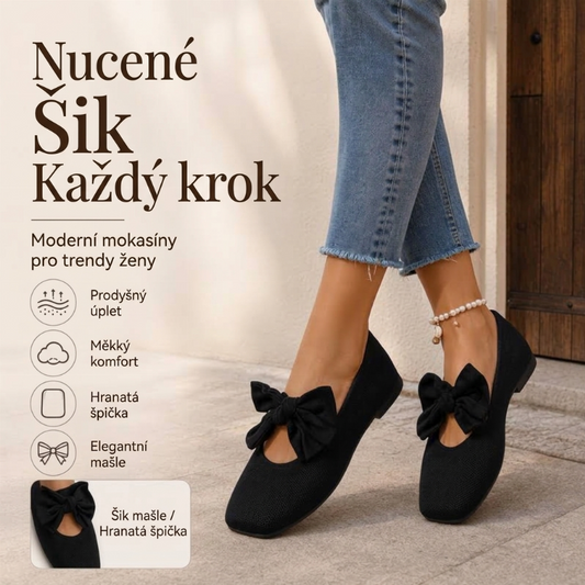 🎀👟 Dámské ploché pletené boty s mašlí a hranatou špičkou – 2 barvy, EU 36–43💃
