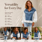 Women's Loose Half Zip Denim Patchwork Hoodie