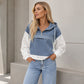 Women's Loose Half Zip Denim Patchwork Hoodie
