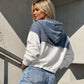 Women's Loose Half Zip Denim Patchwork Hoodie