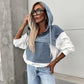 Women's Loose Half Zip Denim Patchwork Hoodie