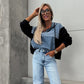 Women's Loose Half Zip Denim Patchwork Hoodie