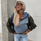 Women's Loose Half Zip Denim Patchwork Hoodie