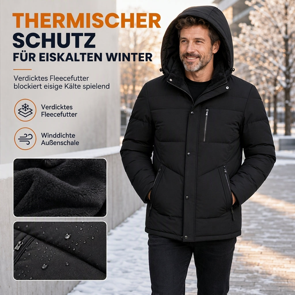 Herren-Wintermantel mit Fleecefutter & abnehmbarer Kapuze