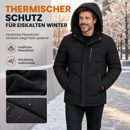 Herren-Wintermantel mit Fleecefutter & abnehmbarer Kapuze