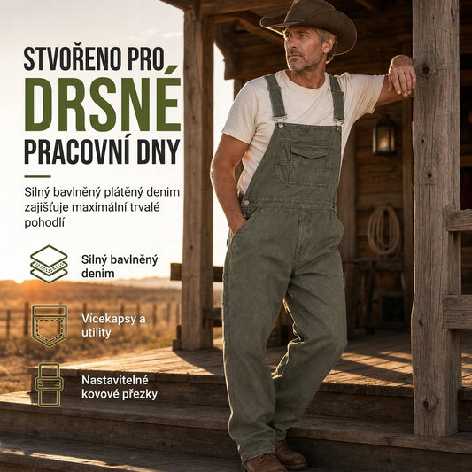 Pánské těžké bavlněné džínové overaly, volný střih, rovné nohavice, montérky s více praktickými kapsami