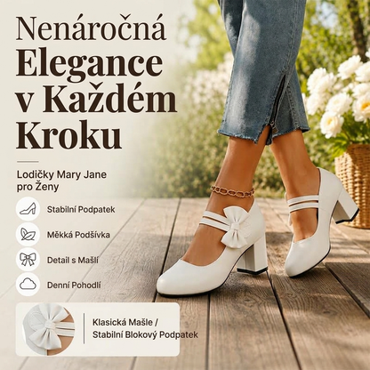 Dámské elegantní boty na tlustém podpatku s mašlí na řemínku