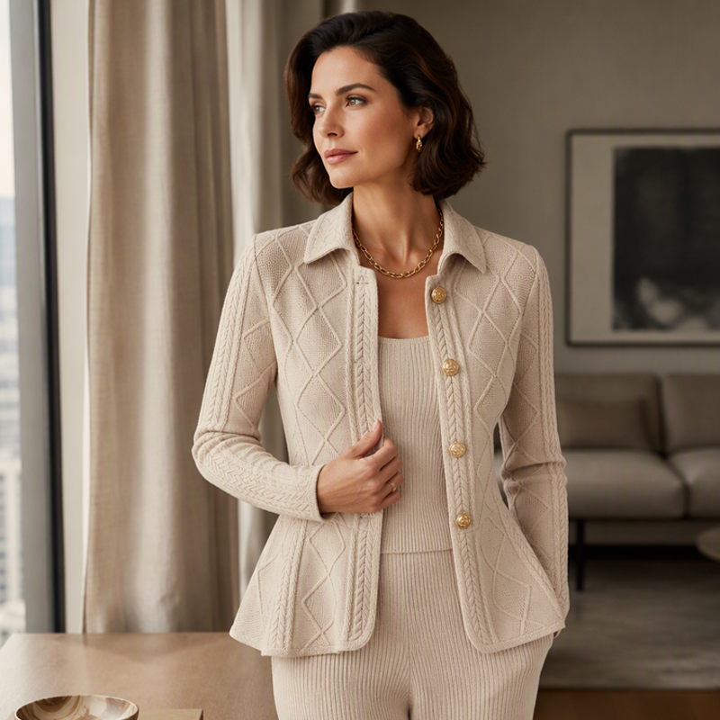 Taillierter Damen-Strickblazer mit Schößchen