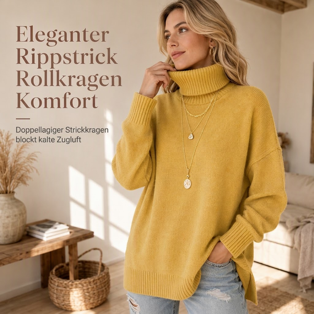 Damen Grobstrick-Pullover mit lockerem Schnitt und Rollkragen