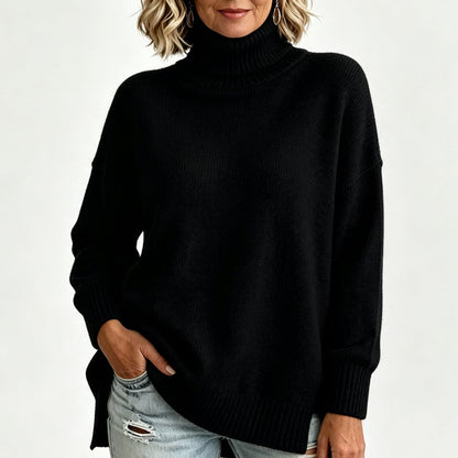 Damen Grobstrick-Pullover mit lockerem Schnitt und Rollkragen