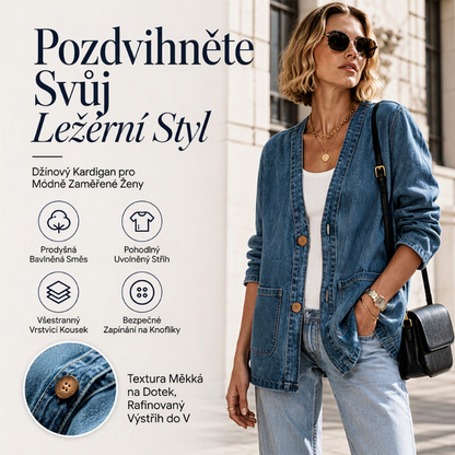 Dámské neformální džínové srdíčkové kardigan