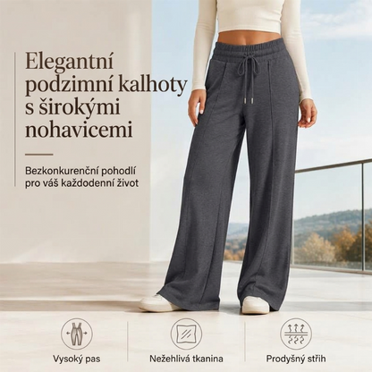 Dámské neformální široké kalhoty s elastickým pasem a šňůrkou
