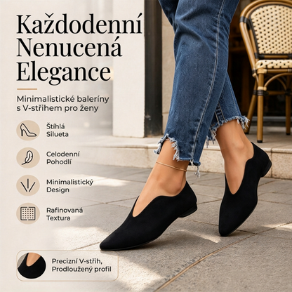 Ženské elegantní ploché boty špičatým špičkou a V-výstřihem