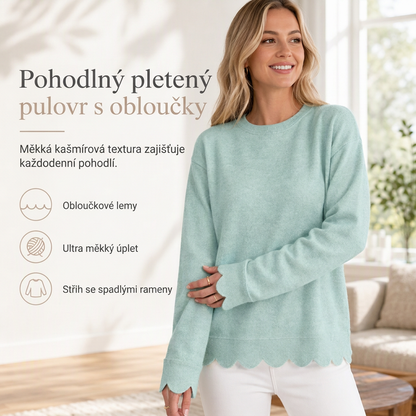 Dámský sweatshirt s kulatým výstřihem a vroubkovaným lemem
