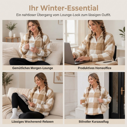 🛍️✨Weite karierte Patchwork-Sherpa-Jacke für Damen