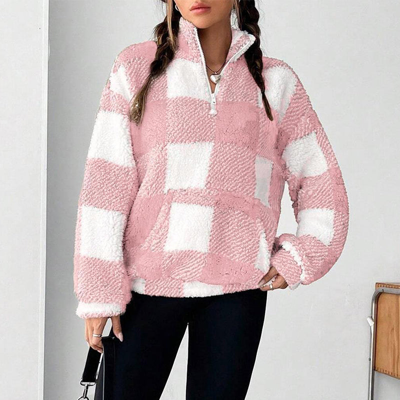 🛍️✨Weite karierte Patchwork-Sherpa-Jacke für Damen