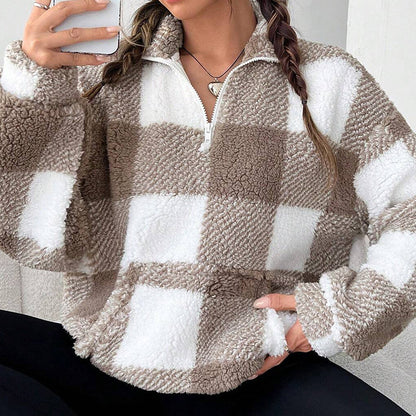 🛍️✨Weite karierte Patchwork-Sherpa-Jacke für Damen