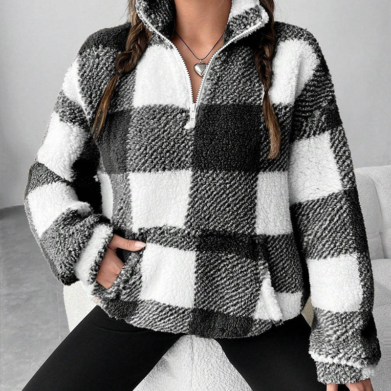 🛍️✨Weite karierte Patchwork-Sherpa-Jacke für Damen