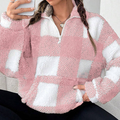 🛍️✨Weite karierte Patchwork-Sherpa-Jacke für Damen