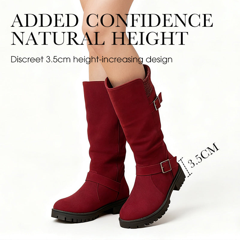 Damen Slouch-Stiefel in Veloursoptik mit Doppelschnalle